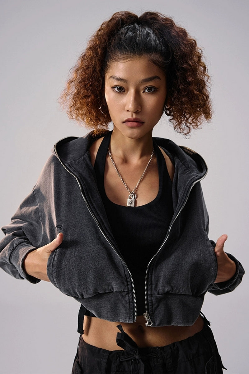 Vintage Washed Denim Hooded Jacket