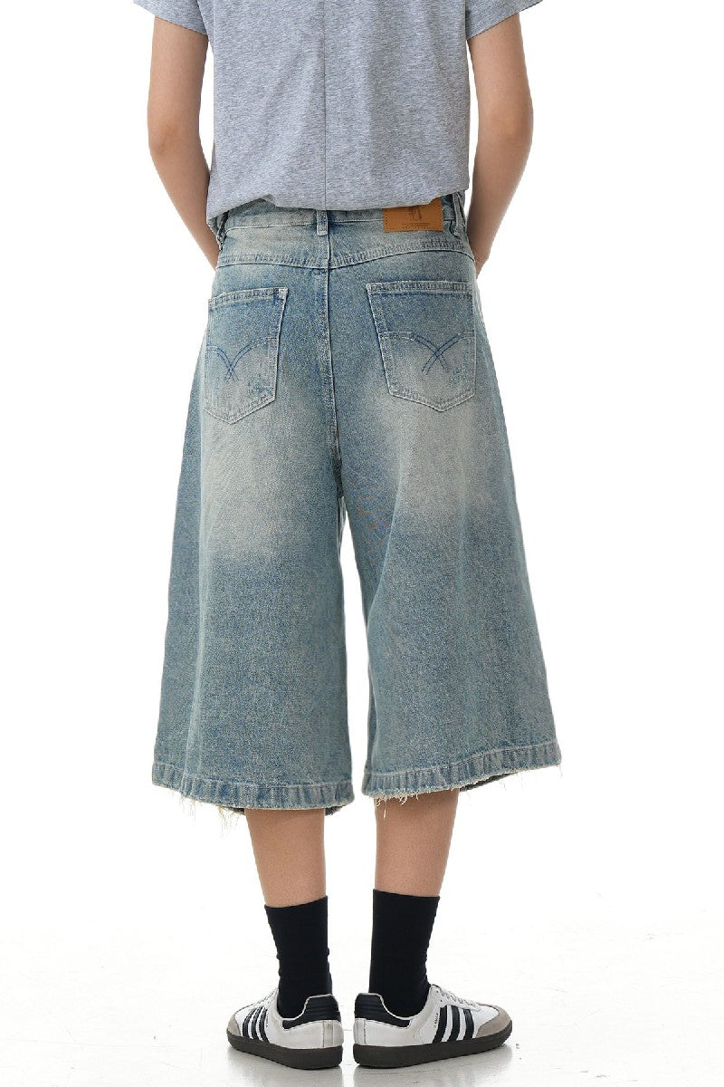 Distressed Washed Cropped Jeans