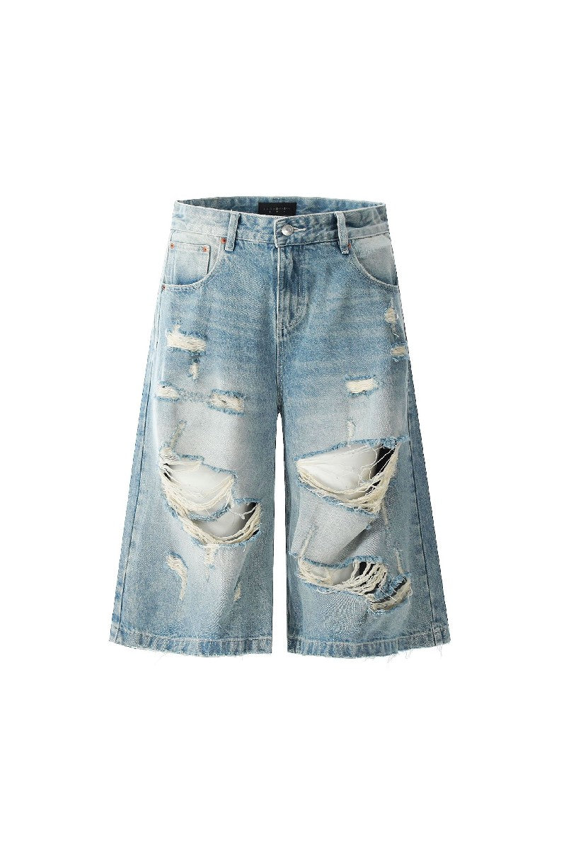 Distressed Washed Cropped Jeans