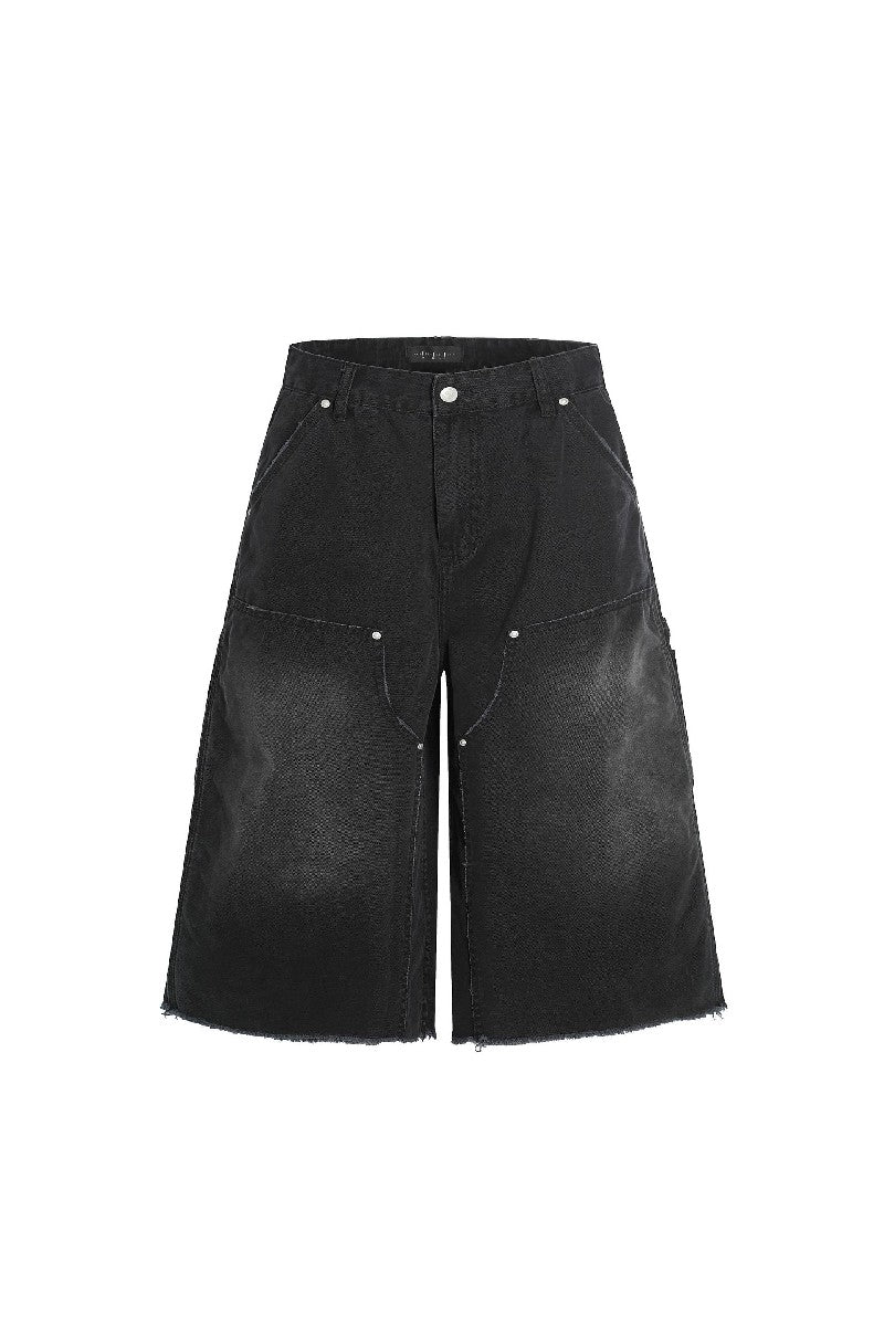 Studded Deconstructed Cropped Jeans