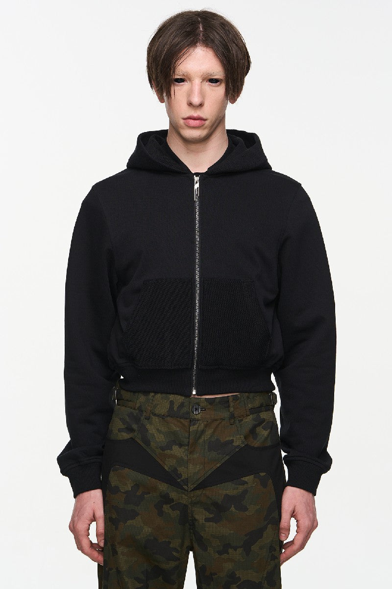 Basic Logo Patch Hoodie Crop Sweatshirt
