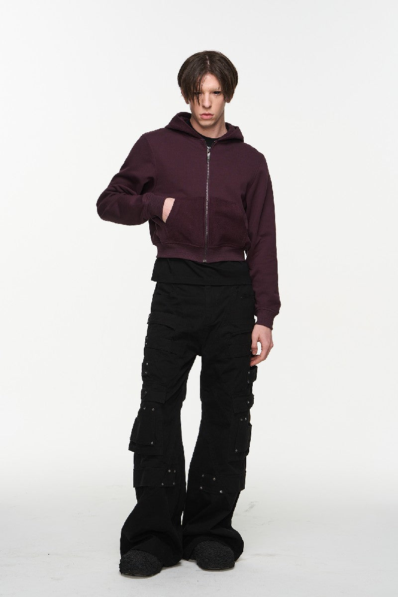 Basic Logo Patch Hoodie Crop Sweatshirt