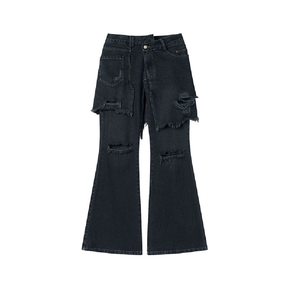 Two-Piece Distressed Flared Jeans