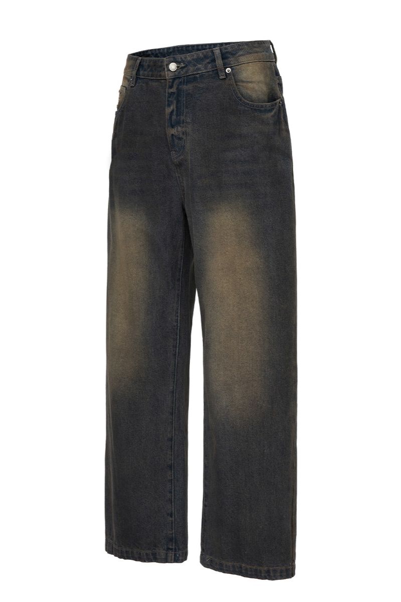 Mud Washed Straight Loose Denim