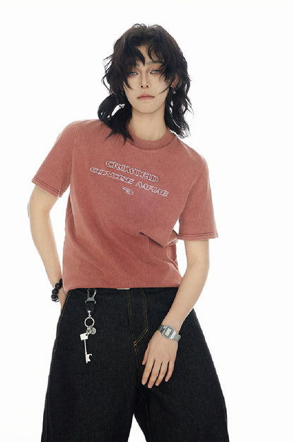 Retro Heavy Wash Embroidered Tee