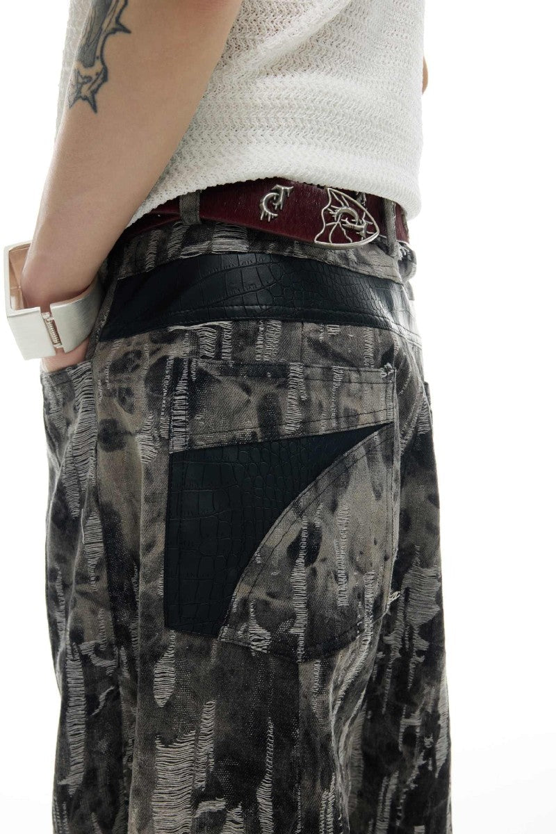 Painted Distressed Flare Denim