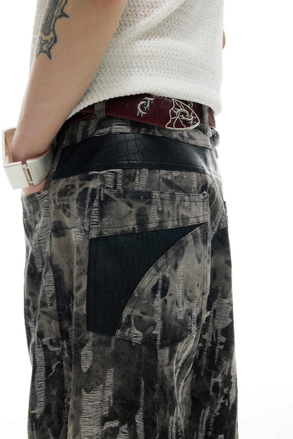 Painted Distressed Flare Denim