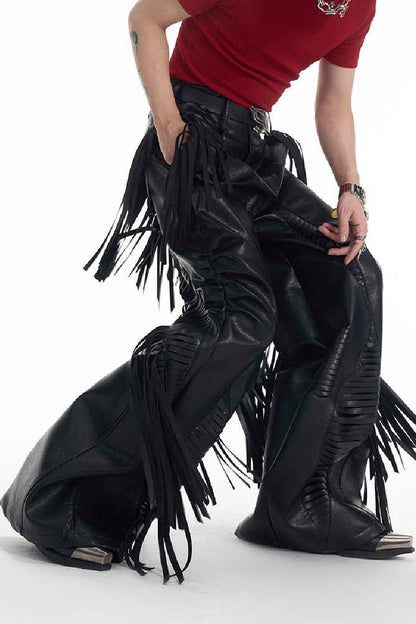 Fringe PU Leather Pants