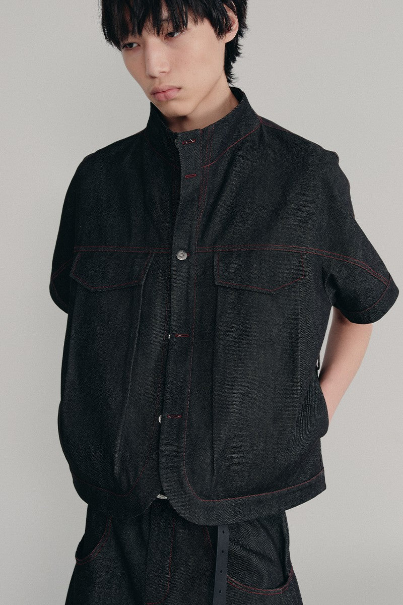 Raw Denim Stand Collar Shirt