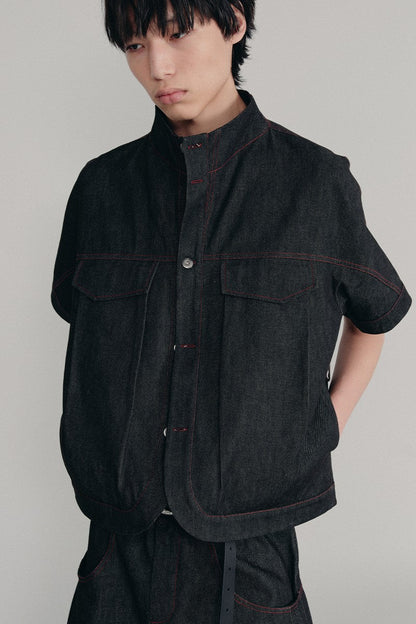 Raw Denim Stand Collar Shirt