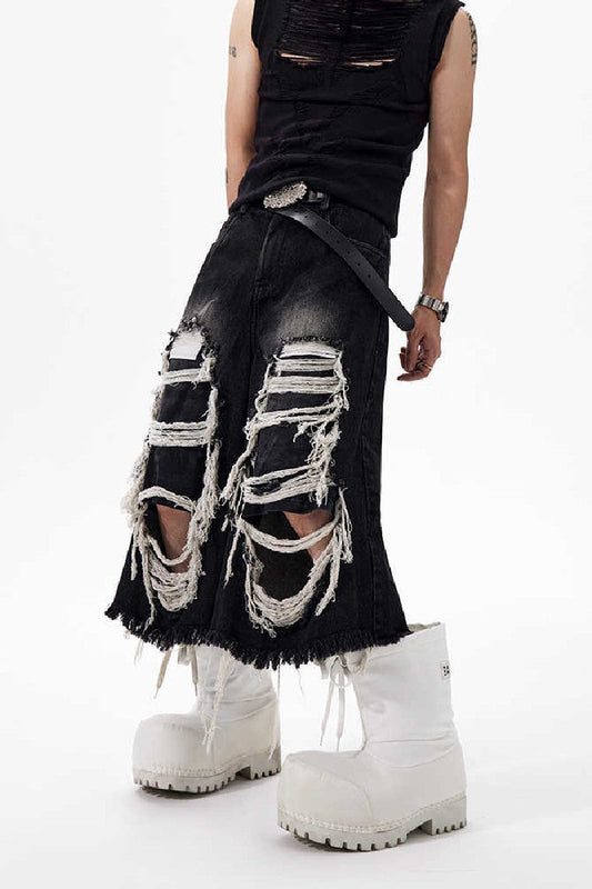 Distressed Patchwork Denim Shorts