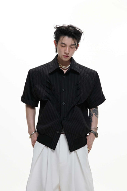 Textured Embroidered Short Sleeves Cropped Shirt
