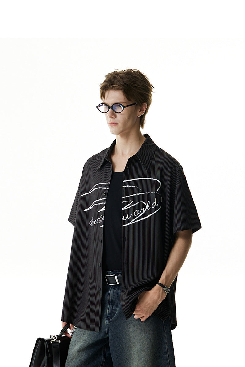 Striped Hand-Drawn Logo Print Shirt