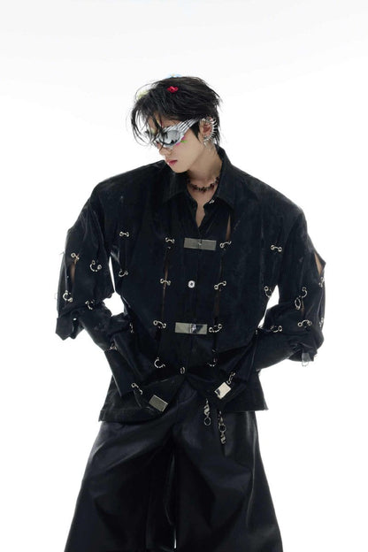 Metal Buckle PU Shirt Jacket