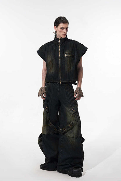 Washed Sleeveless Denim Vest