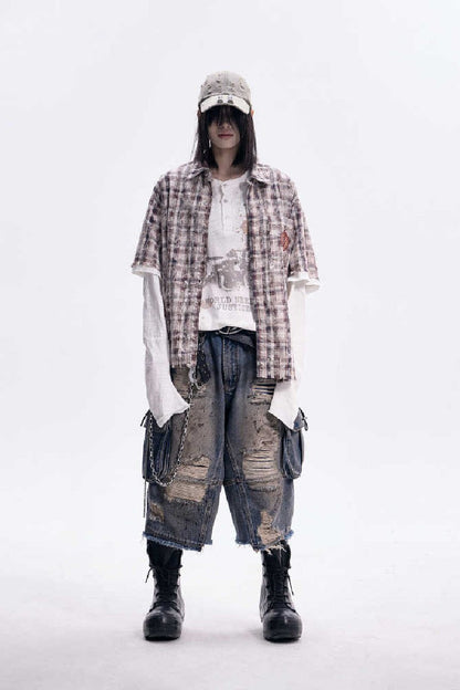 Plaid Raw Edge Polo Shirt