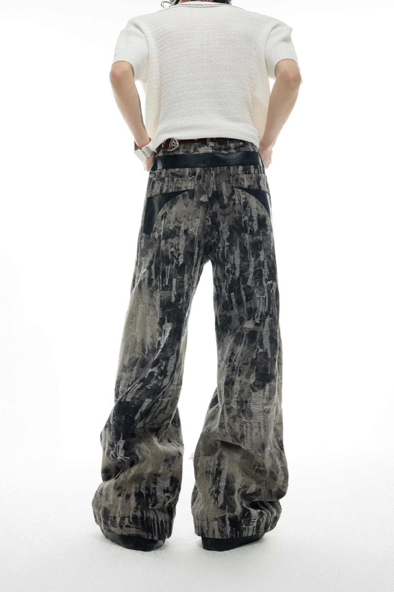 Painted Distressed Flare Denim