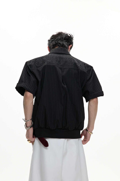 Textured Embroidered Short Sleeves Cropped Shirt