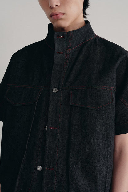 Raw Denim Stand Collar Shirt