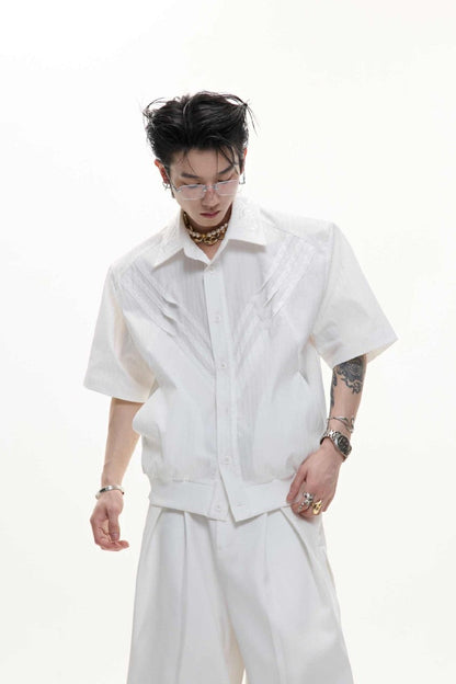 Textured Embroidered Short Sleeves Cropped Shirt