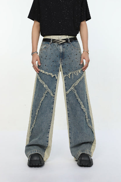 Vintage Studded Wide-Leg Jeans