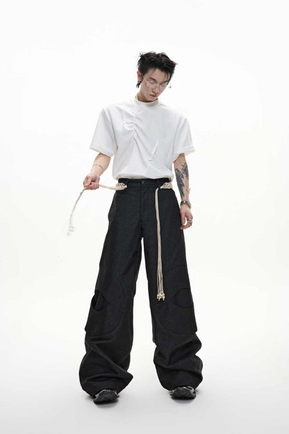 Belted Straight Cut Denim Jeans