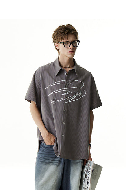 Striped Hand-Drawn Logo Print Shirt