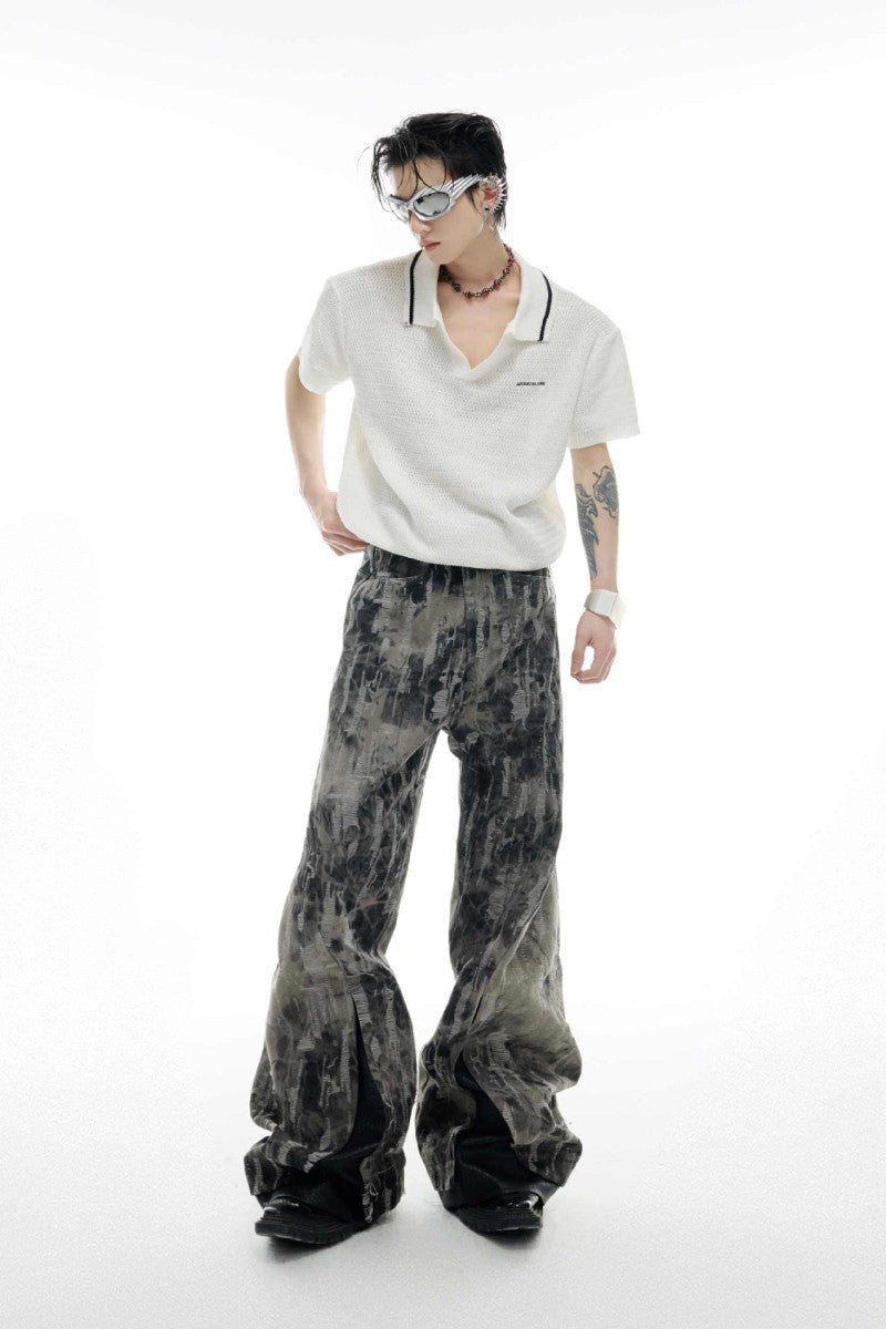 Painted Distressed Flare Denim