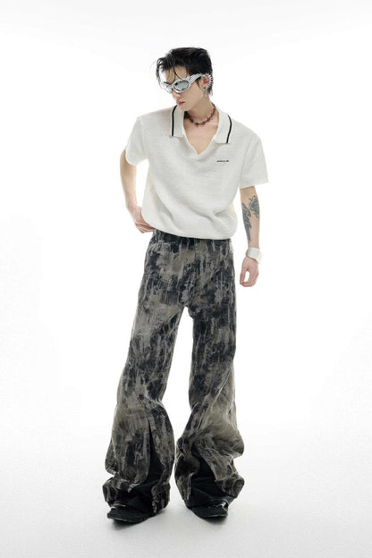 Painted Distressed Flare Denim