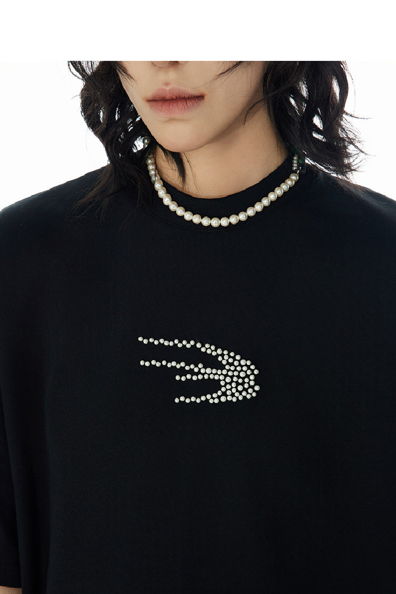 Beaded Pearl Logo Oversized Tee