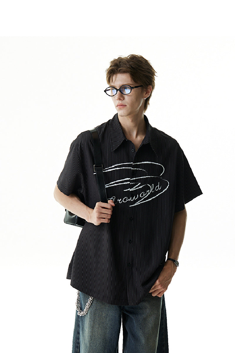 Striped Hand-Drawn Logo Print Shirt