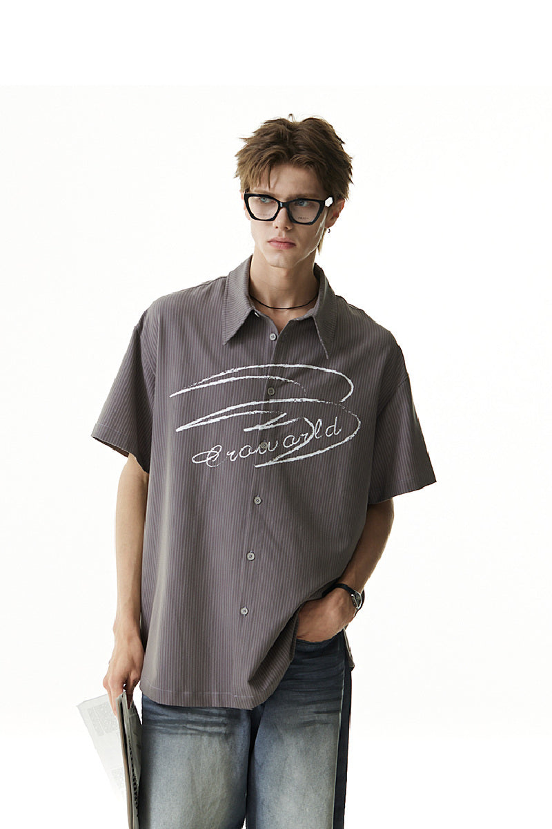 Striped Hand-Drawn Logo Print Shirt