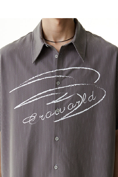 Striped Hand-Drawn Logo Print Shirt