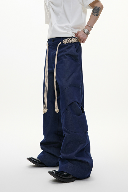Belted Straight Cut Denim Jeans