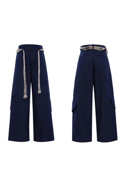 Belted Straight Cut Denim Jeans