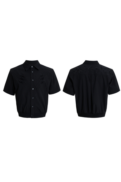 Textured Embroidered Short Sleeves Cropped Shirt