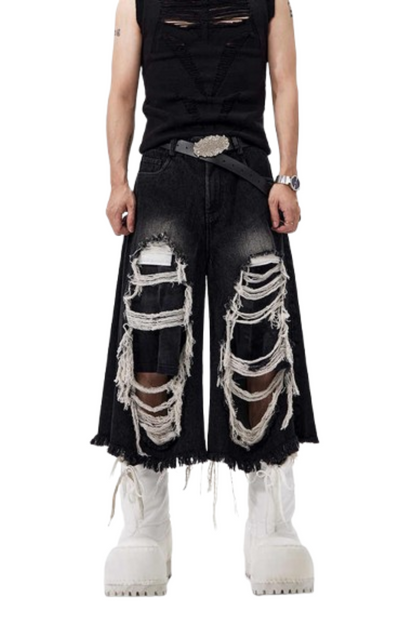Distressed Patchwork Denim Shorts