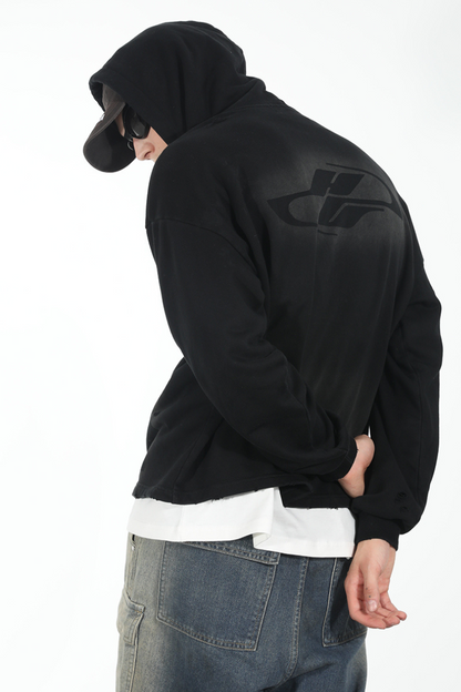 Destroyed Washed Drawstrings Hoodie