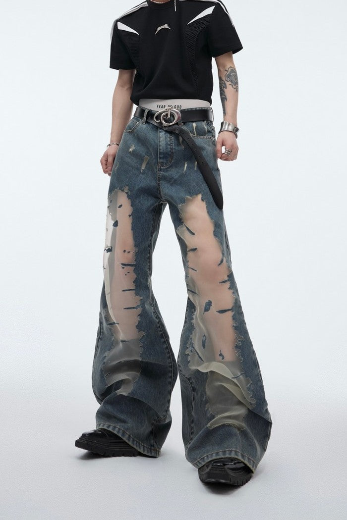 Mesh Stitching Loose Denim