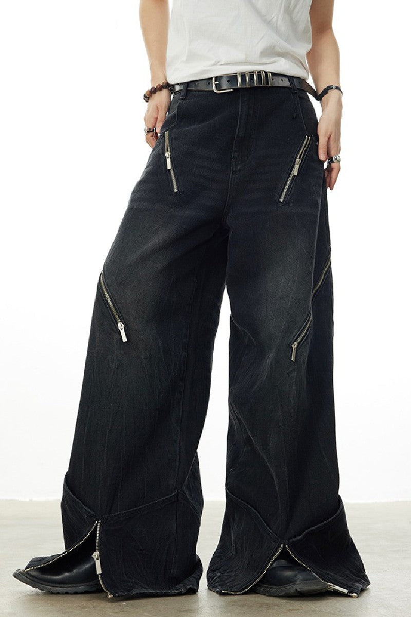 Multi-Zip Oversized Jeans