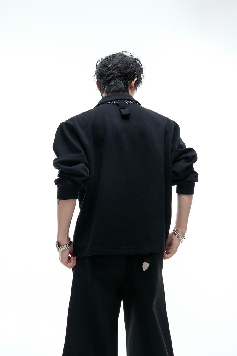 Striped Scarf V-Neck Polo Sweatshirt