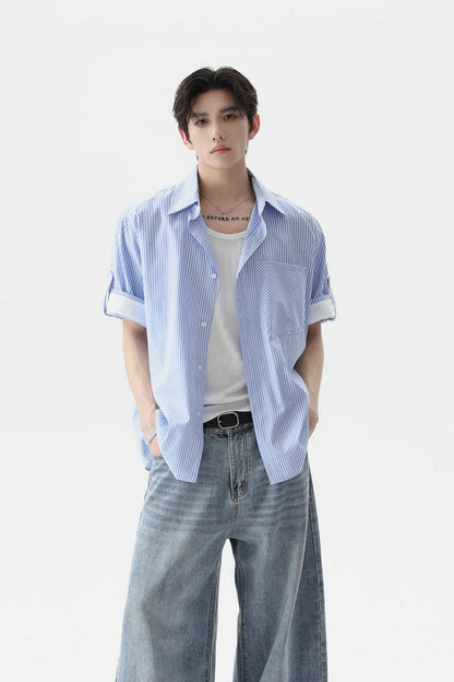 Washed Cotton Striped Shirt