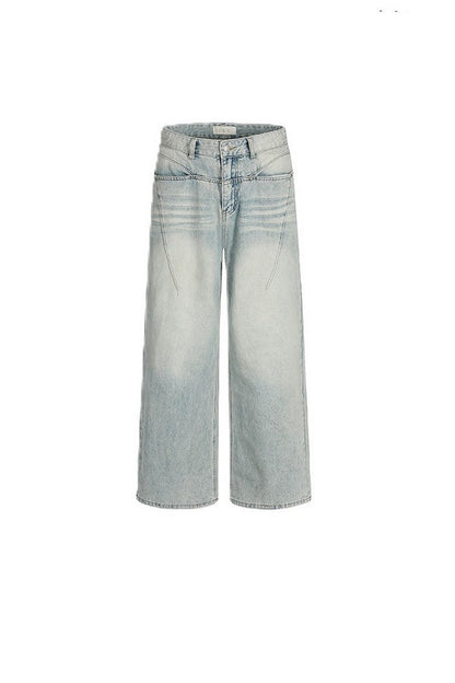 Whiskered Pleated Cleanfit Jeans
