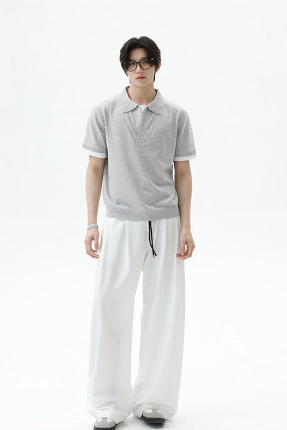 Layered Look Polo Knit Tee