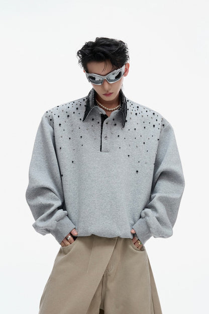 Pearl Sequin Colorblock Polo Sweatshirt