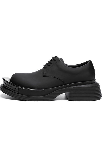 Black Leather Chunky Derby Shoes