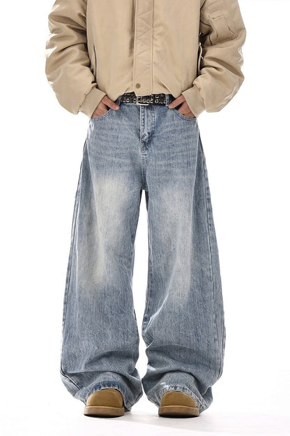Washed Deconstructed Wide Jeans