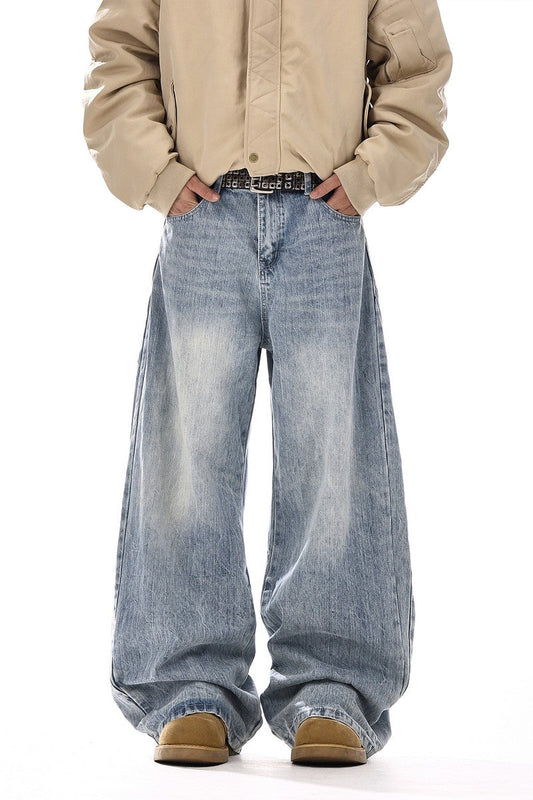 Washed Deconstructed Wide Jeans