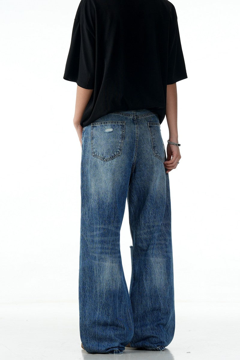 Blue Ripped Wide Jeans