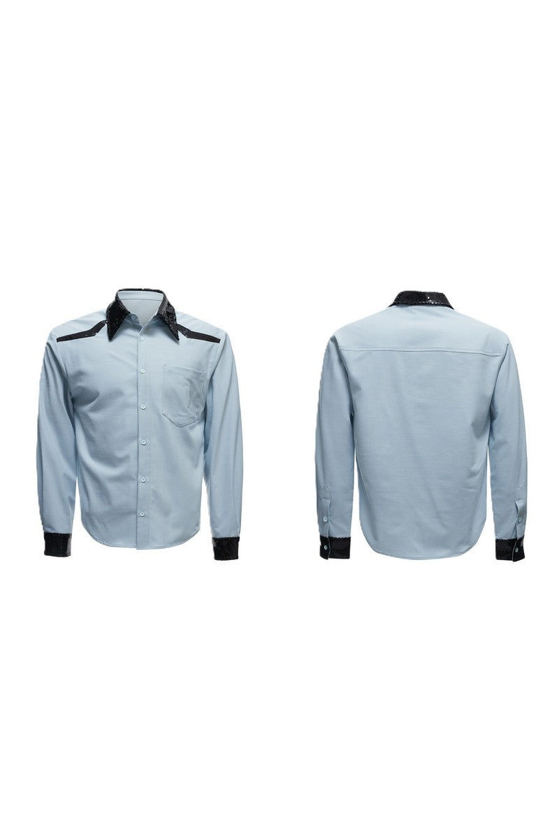 Colorblock Sequin Draped Shoulder Shirt